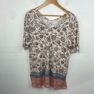 J. Jill Pima Double-Elbow Sleeve Tunic Flower Print Top size Large